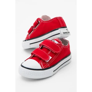 Tonny Black Çocuk Unisex Kırmızı Kauçuk Taban Keten Cırtlı Spor Ayakkabı