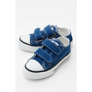 Çocuk Unisex Kot Mavi Kauçuk Taban Keten Cırtlı Spor Ayakkabı