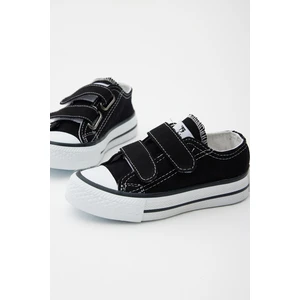 Çocuk Unisex Siyah Kauçuk Taban Keten Cırtlı Spor Ayakkabı