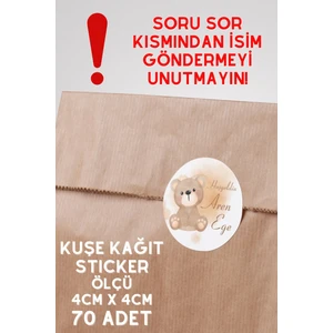 Netsan Etiket Hoşgeldin Bebek Etiketi Kahverengi Ayıcık 4cm Yuvarlak 70 Adet