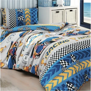Boreas Home Macera Dolu Mavi Araba Desenli Tek Kişilik Nevresim Seti