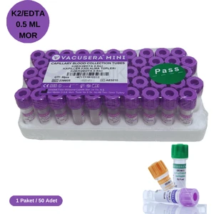 K2 Edtalı Tüp 0,5 ml (Pediatrik) (Mor Kapak) 50'li Paket
