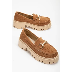 Tonny Black Kadın Taba Süet Rahat Kalıp Önü Tokalı Kalın Taban Loafer