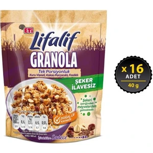 Lifalif Granola Kuru Vişneli, Kakao Parçacıklı, Fındıklı 40 G x 16 Adet