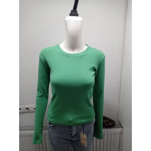 Oceans Butik Yeşil Tamkalıp Bisiklet Yaka Fitilli Kaşkorse Uzun Kol Bluz
