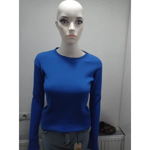 Oceans Butik Mavi Tamkalıp Bisiklet Yaka Fitilli Kaşkorse Uzun Kol Bluz