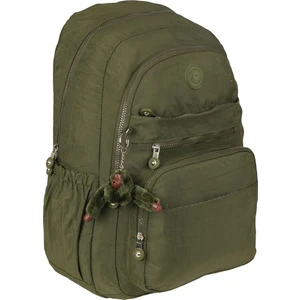 Haki Yeşil Su Geçirmez Krinkıl Kumaş Geniş Iç Hacimli Günlük & Okul Sırt Çantası