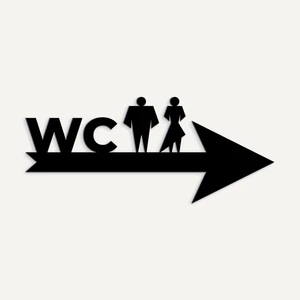 Cajuart Siyah Ahşap Ok Üzeri Erkek Kadın Wc Tuvalet Yönlendirme Uyarı Levhası