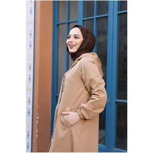 Denim Kapşonlu Kap- Denim Pardesü/ Kahverengi