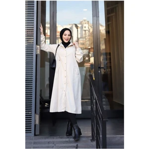 Denim Kapşonlu Kap- Denim Pardesü/ Kahverengi