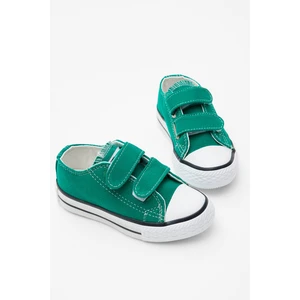 Çocuk Unisex Yeşil Kauçuk Taban Keten Cırtlı Spor Ayakkabı