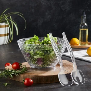 Boncuklu Salata Kasesi, 2 Adet Servis Kaşığı Yanında Kristal(mika) Derin Salata Kasesi
