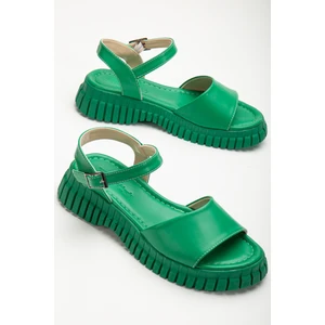 Kadın Yeşil Bilekten Bağlamalı Tek Bantlı Poli Yüksek Taban Sandalet