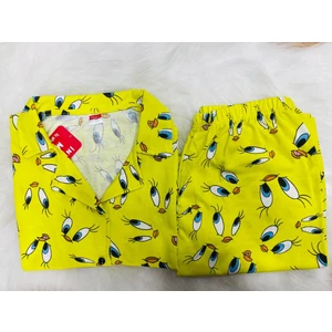 Kadın Tweety Desenb Düğmeli Kısa Kol Pijama Takım 150 Sarı
