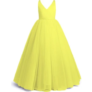 NSM Life Kız Çocuk Sarı Renk Uzun Mezuniyet Doğum Günü Balo Anvelop Elbise