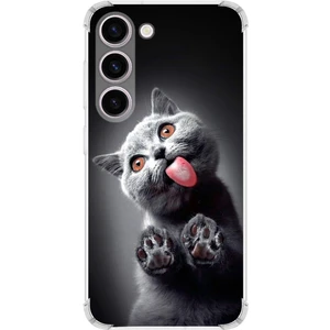 Printify Samsung Galaxy S23 Uyumlu Kedi 2 Baskılı Şeffaf Köşe Korumalı Antişok Kılıf