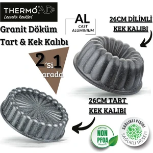 Gri Set Alüminyum Döküm 2'Li Dilimli Ve Tart Kek Kalıbı 26 Cm Sık Dilimli Çeyiz Seti Granit