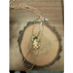 Sn Kozmetik Çift Zincir Taşlı Ananas Çelik Kolye 50+5cm