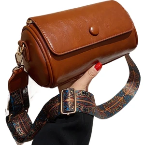 Shi Mei Retro Küçük Çanta Kadın Çantası Niş 2024 Yeni Çok Yönlü Geniş Bant Tek Omuz Crossbody Çanta Silindirik Çanta (Yurt Dışından)