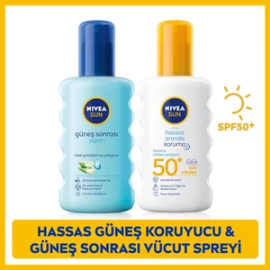 Sun Hassas Yüksek Güneş Koruyucu Sprey SPF50 200 ml + Nemlendirici Güneş Sonrası Spreyi 200 ml