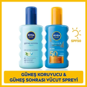 Sun Nemlendirici Güneş Sonrası Spreyi 200 ml + Yüksek Koruma ve Bronzluk Güneş Spreyi SPF50 200 ml