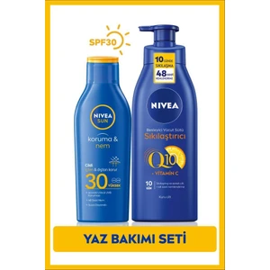 NIVEA SUN Güneş Koruyucu Nemlendirici Losyon SPF30 200ml, Q10 Sıkılaştırıcı Vücut Sütü 400ml, C Vitamini