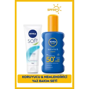 NIVEA SUN Yüksek Güneş Koruyucu Sprey 200ml ve Soft Nemlendirici Bakım Kremi 75ml