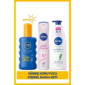 NIVEA SUN Güneş Koruyucu Vücut Spreyi SPF50 200ml, Aloe Vera Vücut Losyonu 400ml, Sprey Deodorant 150ml