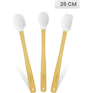 Indigo 3'lü Beyaz Noktalı Bambu Silikon Spatula Seti Uzun 26 cm