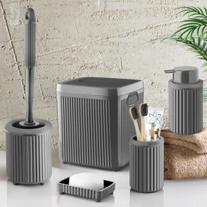 Sas Haus Çöp Kovası Tuvalet Fırçası Sıvı Sabunluk Diş Fırçalık Katı Sabunluk 5 Parça Banyo Seti 5 Litre Gri 3088