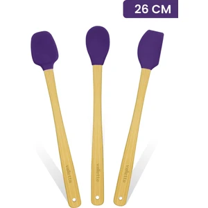 Indigo 3'lü Mor Bambu Silikon Spatula Seti Uzun 26 Cm