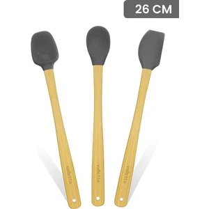 Indigo 3'lü Gri Bambu Silikon Spatula Seti Uzun 26 Cm