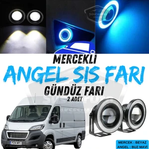 ŞüsCarOto Aksesuar Peugeot Boxer Uyumlu Üniversal Mercekli Angel Sis Farı Metal Su Geçirmez 76 mm Buz Mavi Halkalı Gündüz Farı Angel Eyes 2 Adet