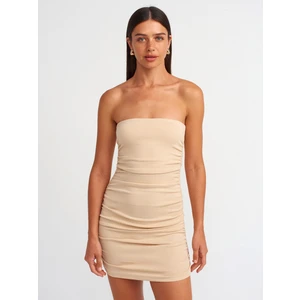91156 Vücuda Oturan Straplez Elbise-Açık Bej