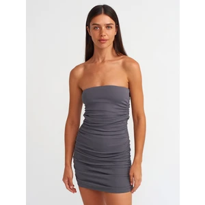 91156 Vücuda Oturan Straplez Elbise-Koyu Füme