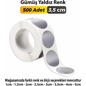 Sb Store Gümüş Yaldız Renkli Etiket Çok Amaçlı Yuvarlak Kesim Ambalaj Etiketi 3,5cm - 500 Adet