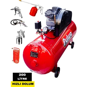 Bakır Sargı 200 Litre 8 Bar / 3 Hp Hızlı Dolum Çift Pistonlu Yağlı Sesli Kompresör Havalı Set
