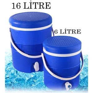 Tiesa Home 2li Plastik 16 Litre 6 Litre Musluklu Soğuk Su Termosu Takımı Mavi