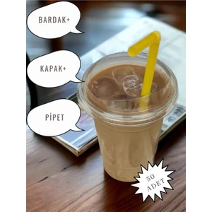 Pem Ambalaj Plastik Pet Milkshake Limonata  Bardak Kapak Pipetli 50 Adet