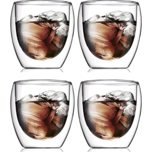 Kitchen Design Lab Yeni Tasarım Çift Cidarlı Borosilikat 250 ml Şeffaf Cam Bardak 4 Adet 2771