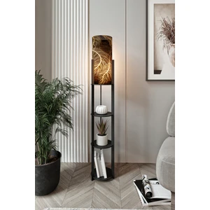Dora Siyah Yuvarlak Raflı Leaf Modern Dekoratif Lambader
