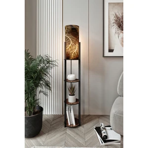 Dora Ahşap Yuvarlak Raflı Leaf Modern Dekoratif Lambader