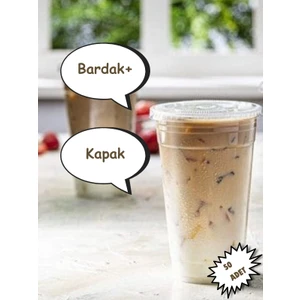 Pem Ambalaj Plastik Pet Milkshake Limonata Bardak Kapaklı 50 Adet