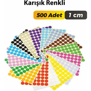 Sb Store Karışık Renkli Etiket Çok Amaçlı Yuvarlak Kesim Ambalaj Etiketi 1cm - 500 Adet
