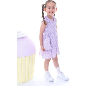 Kız Çocuk Çizgili Bebe Yaka Çantalı Elbise