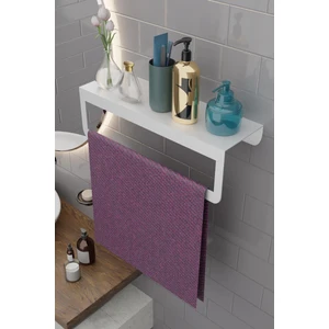 Metal Beyaz Havlu Askısı, Mutfak Banyo Raflı Havluluk, Metal Raflı Havluluk, Havlu Tutacağı MT42BD