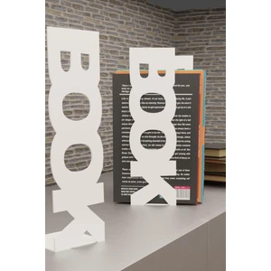 Dekoratif Beyaz Dikey Book Yazı Tasarımlı Metal Kitap Tutucu(Ikili Set) MK11B