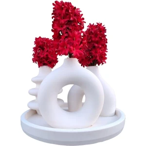 BSG Home Yuvarlak Tepsili Vazo Seti - Dekoratif Ev Aksesuar Seti - Minimal Vazo Seti