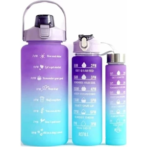 Tritan Malzeme Kamp Spor Fitnes Motive 2.000 ml 750 ml 300 ml 3’lü Set Su Matarası 1 Adet