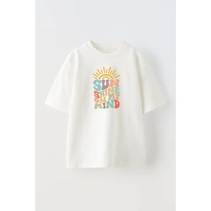 Nmg Tekstil Unisex Beyaz Oversize Pamuk Sun Shine Yazı Baskılı Örme T-Shirt